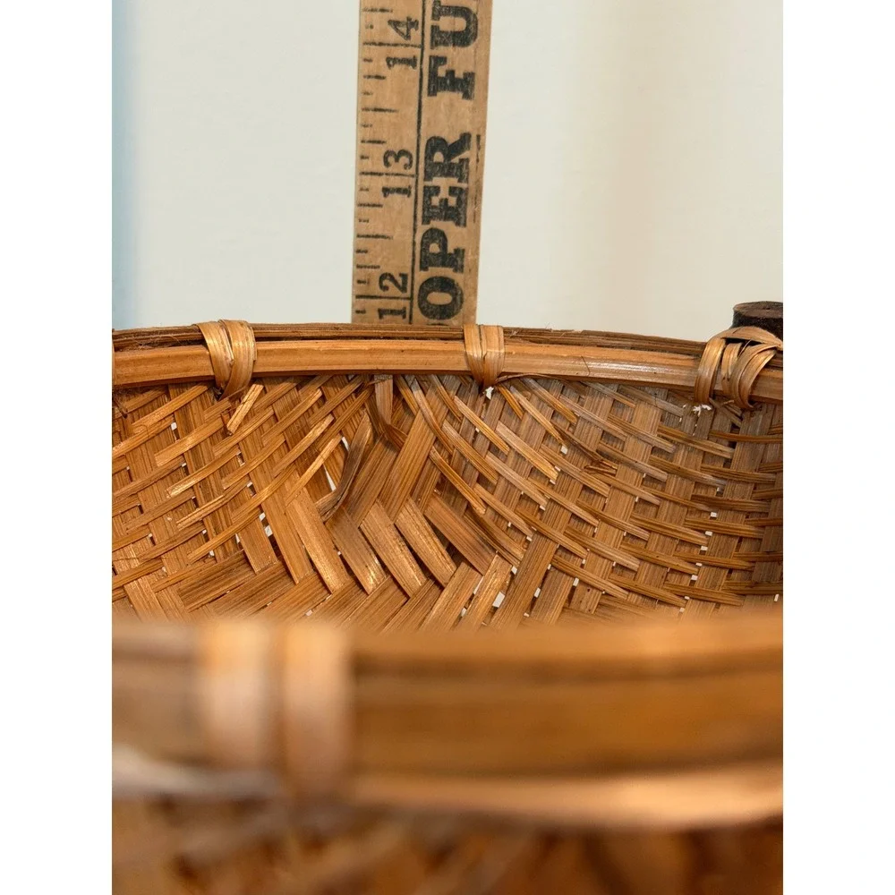 Vintage 2 Tier Woven Bamboo Wicker Basket Natural Boho Countertop Organizer